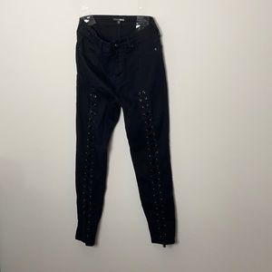 Sexy black lace up jeans